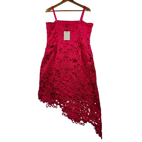 Adelyn Rae WEDDING GUEST ULTRA FEMININE Hot Pink Lace Dress NWT Sz LARGE - Picture 3 of 9
